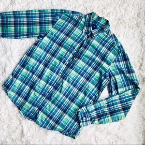 🛍BOGO Men’s GAP Plaid Button Up Shirt Blue Green